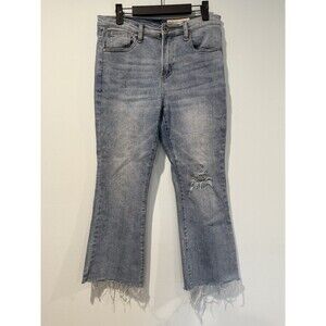 Wish List Jeans Women Medium Light Wash Distressed Raw Hem Denim Stretch Travel